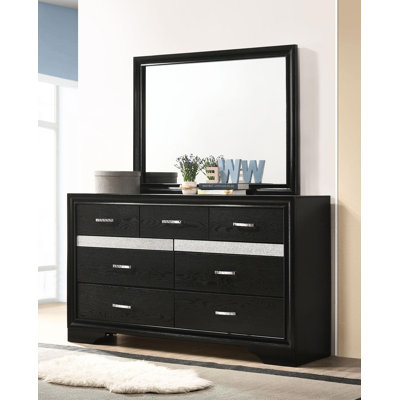 Commode 7 tiroirs avec miroir noir