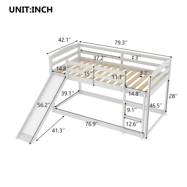 Ebern Designs Twin Over Twin Bunk Bed With Convertible Slide And Ladder ...