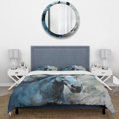 Blue Horse Vibrant Blue Equine I - Ensemble de housse de couette animaux - Microfibre de polyester