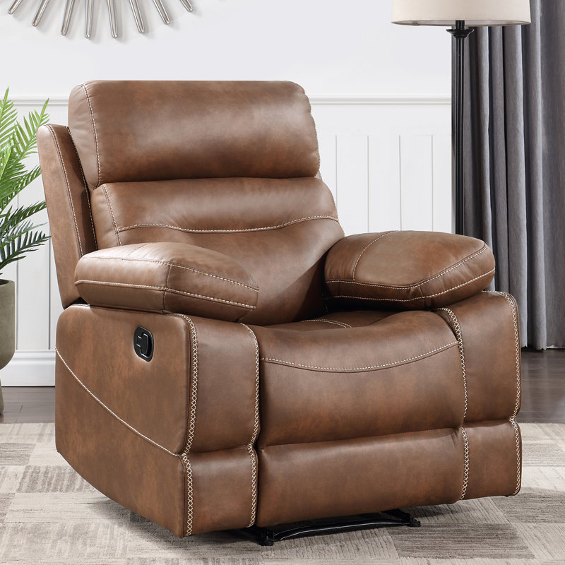 Amarria 35.5" Wide Faux Leather Manual Standard Recliner, Brown Faux Leather