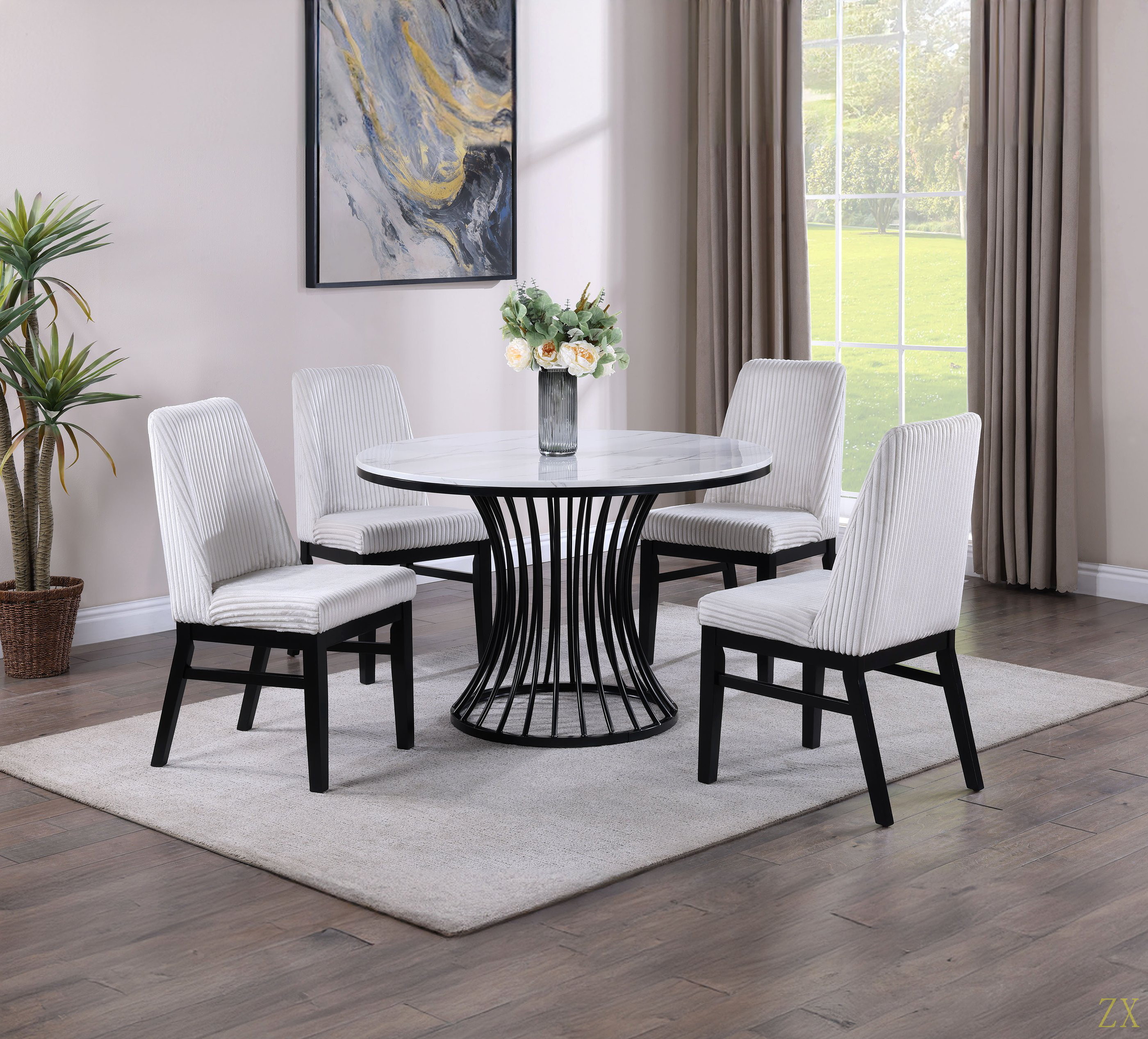 Latitude Run® 5Pc Dining Set Contemporary Modern Style White Round ...