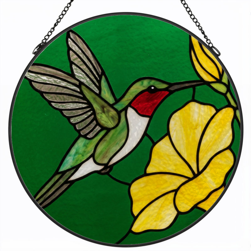 Panneau de vitrail 12 "Hummingbird Flower, H 12 po x l 12 po