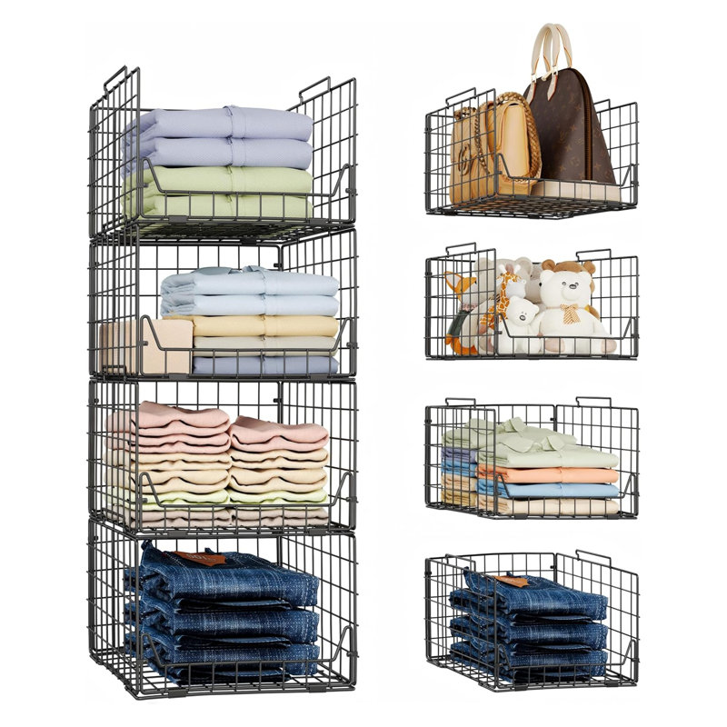 5-Tier Stackable Closet Organizer Shelf Foldable Metal Storage Bins