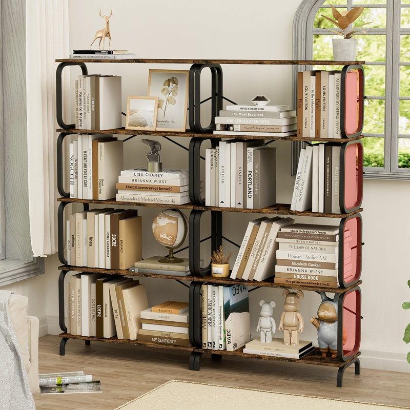 5-Tier Industrial Bookshelf, Rustic Tall Bookcase with Open Wood & Metal Design - Vintage Storage Organizer for Books, CDs, and Movies, Multi-Purpose Shelf for Living Room, Bedroom, Home Office