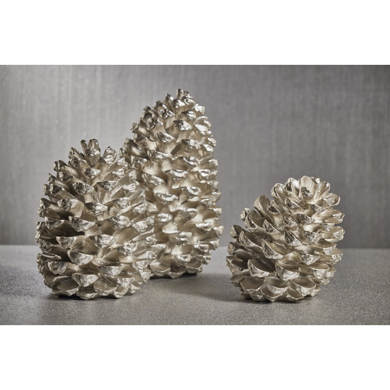 Silver Decorative Pinecone Figurine, 11" H x 10.75" W x 10.25" D