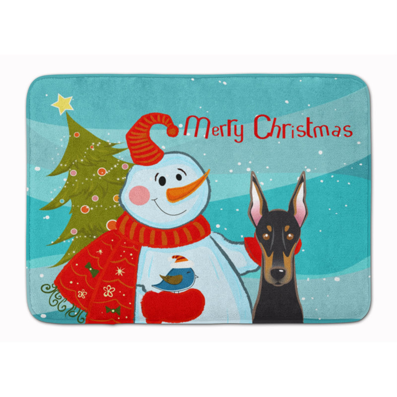 Tapis de bain en mousse à mémoire de forme bonhomme de neige doberman