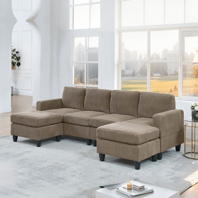 101''U-Shaped Oversized Modular Corduroy Modular Sectional Sofa With Movable Ottoman