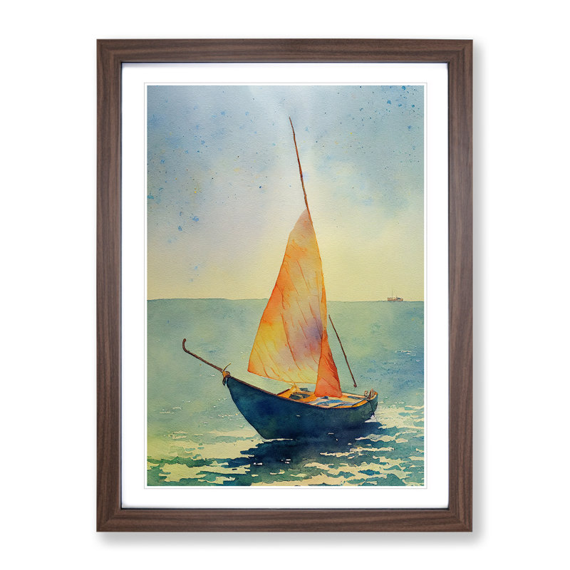 Boat Watercolour - Single Picture Frame Painting, 46cm H x 34cm W x 2cm D, Walnut