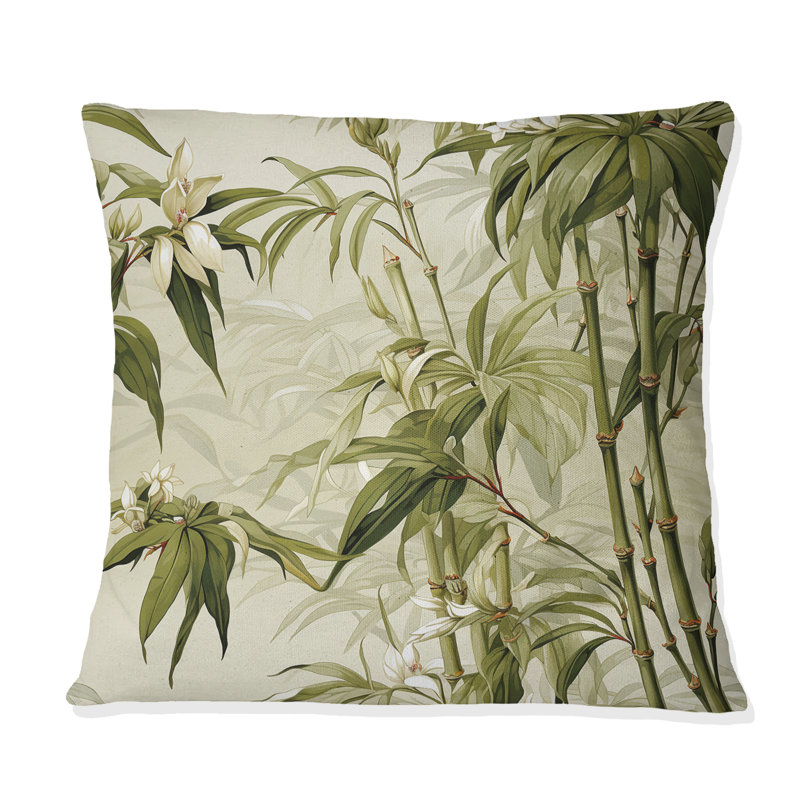 Bamboo Elegance Tropical Motif V - Coussin décoratif imprimé tropical, H 16 po x l 16 po