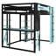 Lit mezzanine double en bois avec bureau, tablettes, ports USB et de type C, prise de courant et lumière RVB, noir et bleu-1374592643
