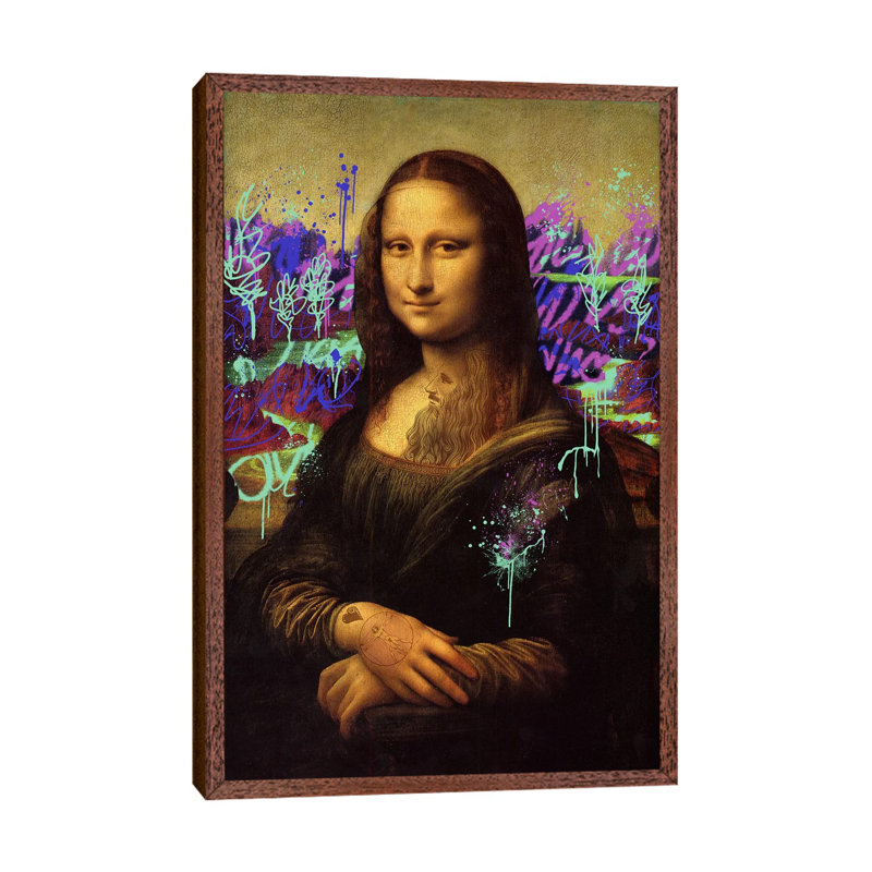 Mona Lisa The Perfect Smile by 5by5collective - Print on Canvas, Classic Brown Wood Framed, 152.5 cm H x 101.5 cm W