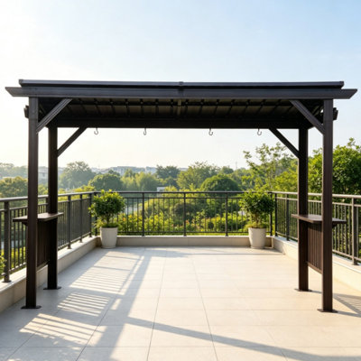 6.5' x 12' Hardtop Grill Gazebo, Gray Galvanized Steel Sloped Roof BBQ Canopy with 2 Side Shelves and Ceiling Hooks for Patio, Backyard, Lawn & Deck