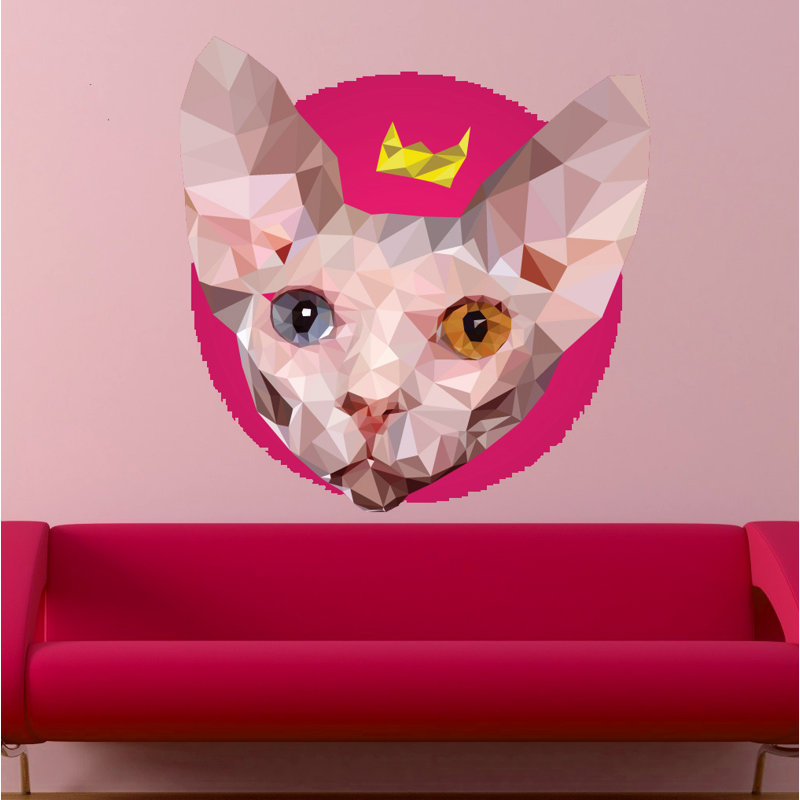Décalcomanie murale polygonal Sphinx chat, H 46 po x l 46 po