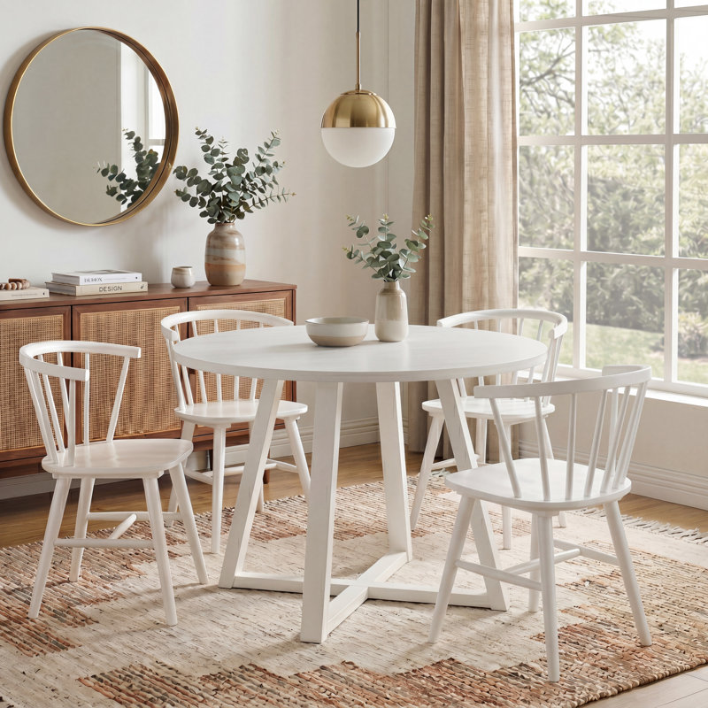Ensemble de salle à manger 5 pièces avec table à tréteaux et 4 chaises Windsor