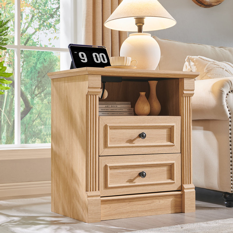 Burlington 26" Tall Nightstand with Charging Station, Farmhouse 23.6" Wide Large End Table w/Roman Column, Individual