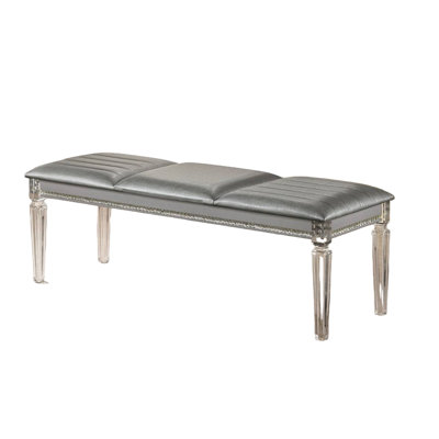 1Pc Bench Only Contemporary Solid Wood Acrylic Legs Crystal And Mirror Accent