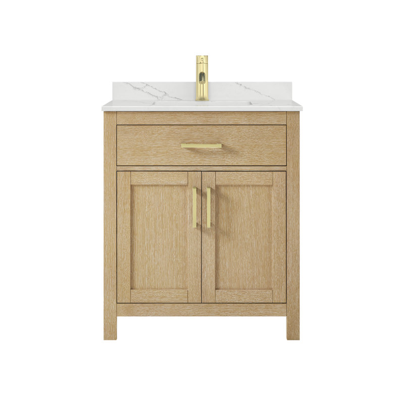 30 in. Single Vanity, Whitewashed Oak, Brushed Gold, Giotto Quartz