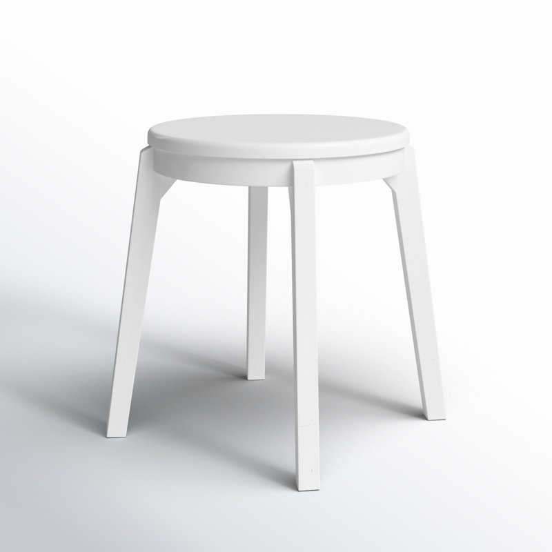 White Midcentury Solid Wood Accent Stool