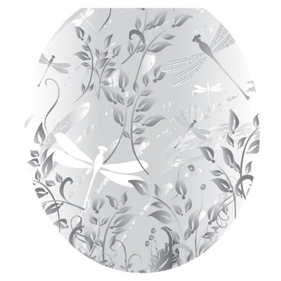 Botanical Gray Fields Toilet Seat Decal – Toilet Tattoos Static Cling Vinyl Lid Cover Fits Round & Elongated Seats