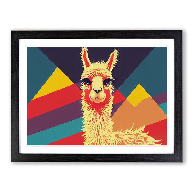 Retro Llama - Single Picture Frame Print, Black Framed, 46cm H x 64cm W x 2cm D
