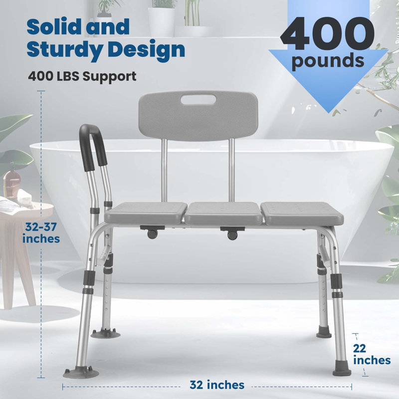 Transfer Bench For Bathtub, Height Adjustable Shower Bench Seat With Backrest, Bath Chair For Seniors, 400 Weight Capacity