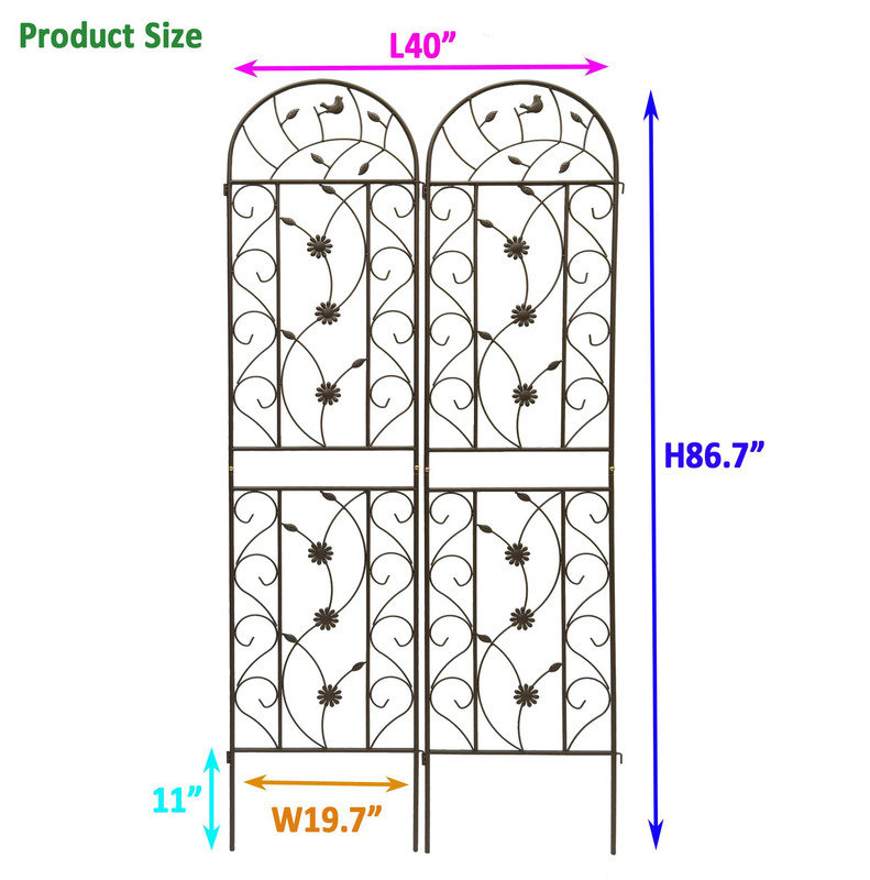 Ensemble de 2 treillis de jardin en métal 86,7 po x 19,7 po antirouille pour plantes grimpantes Jardin d'extérieur brun