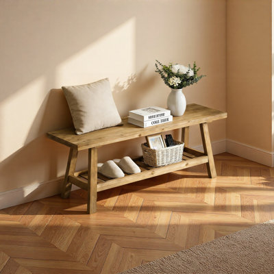 Banc en bois de ferme durable de 43 po, banc d'entrée à 2 niveaux, banc de rangement rustique étroit avec tablette de rangement ouverte pour entrée, couloir, salon, chambre à coucher, cuisine, salle à manger