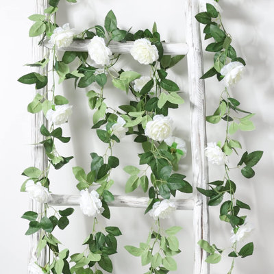 8.2Ft Artificial Peony Flower Garland Hanging Greenery Vine Silk Floral Vine Home Wedding Arch Wall Craft Arrangement Decorations,Pack Of 2 (White)