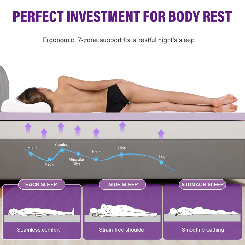 Merrillan Extra-long Twin 3'' Memory Foam Mattress Topper, Twin XL, Purple