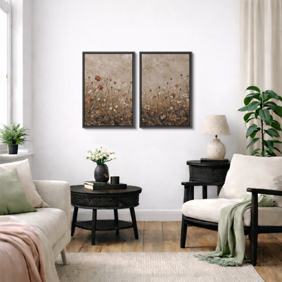 Autumn Wildflower Meadow Artwork, Living Room Pictures, Framed Canvas Giclee Print Wall Art