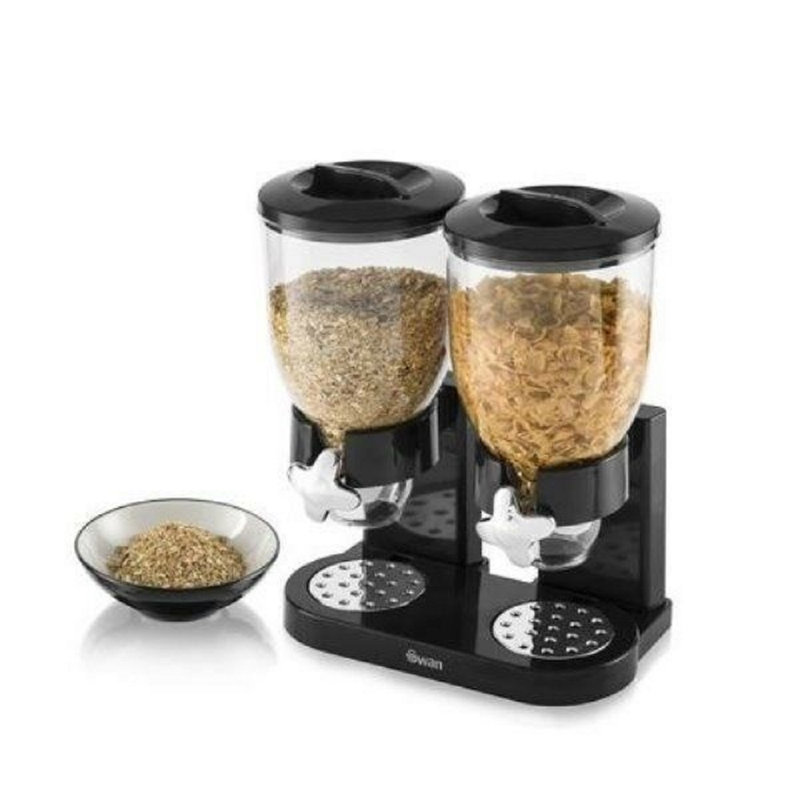 SWAN Plastic Black Cereal Dispenser | SWKA1070N | 3.5 Litre | Tap mechanism | Double