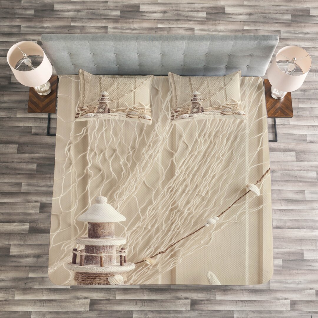 Gestepptes Bettdecken-Set, Marine Fischernetz, Unterwasser-, Beige Creme