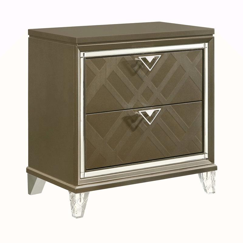 Table de chevet 2 tiroirs champagne foncé
