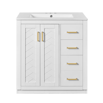 30'' Bathroom Vanity With Ceramic Sink Combo, Solid Wood Frame Bathroom Storage Cabinet, Freestanding Vanity Set With 3 Drawers& Soft Closing Doors