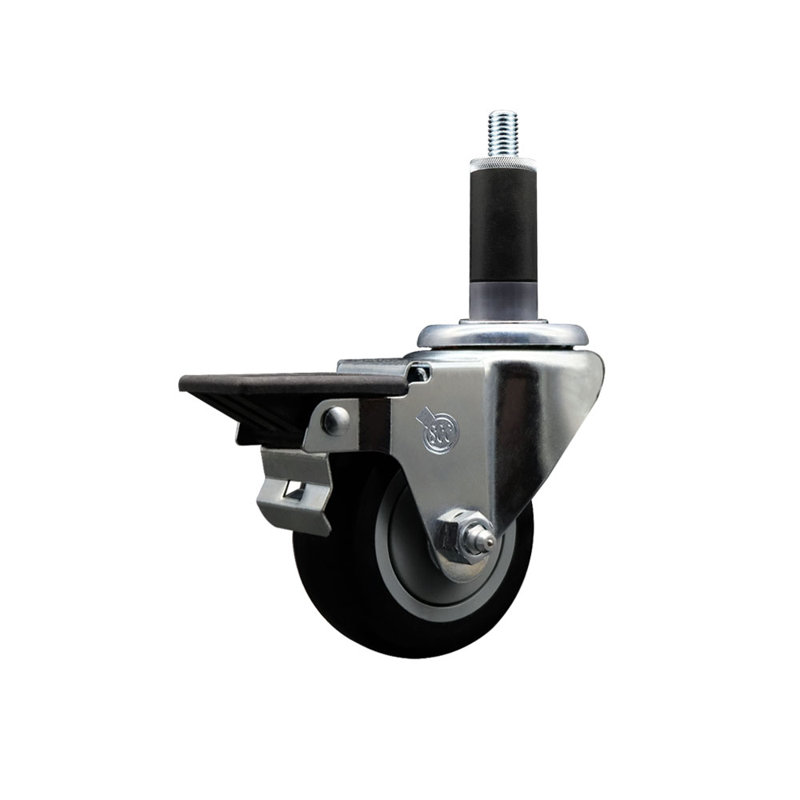 Roulettes pivotantes extensibles en polyuréthane noir de 3 po 1-1 / 8 po avec frein SCC