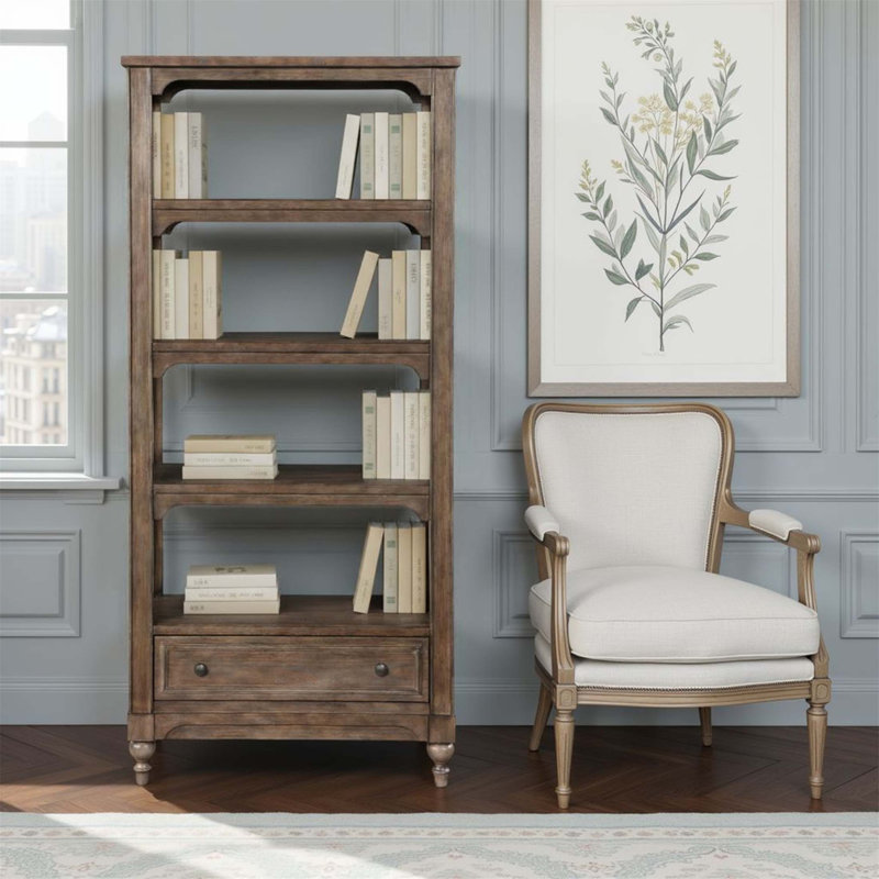 Bibliothèque Middleton de 78 pouces de hauteur avec finition noisette rétro, parfaite pour la présentation et le rangement dans n'importe quelle pièce