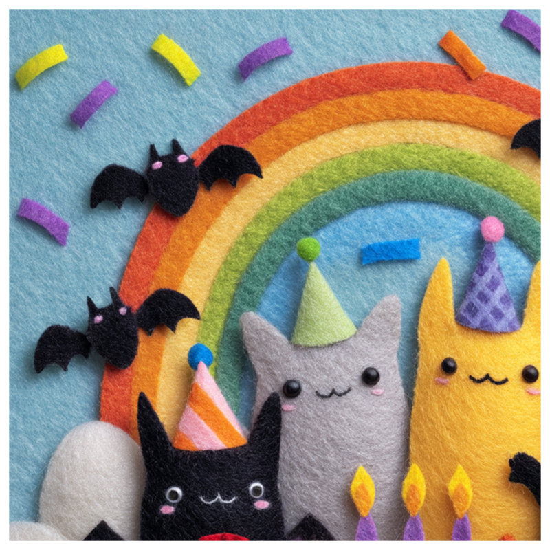 Couvertures de gâteau Felt Cats Rainbow, L 50 po x H 60 po