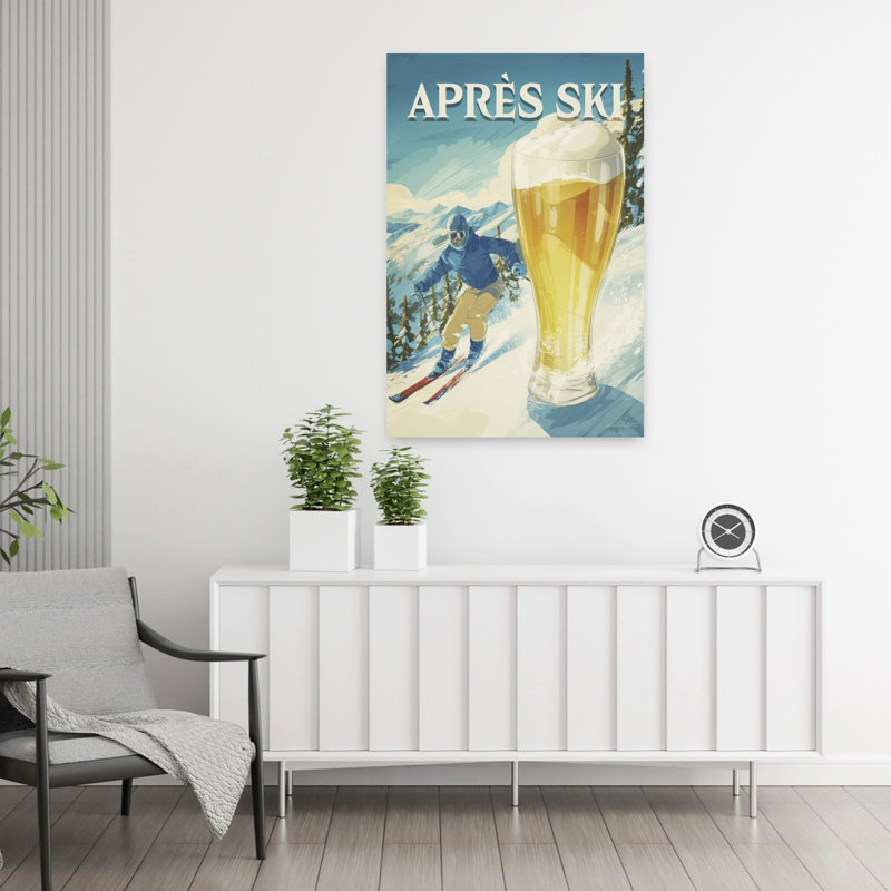 Apraus, ski, montagne, bière, rétro, abstrait, montagne, hiver, art mural, H 36 po x l 24 po