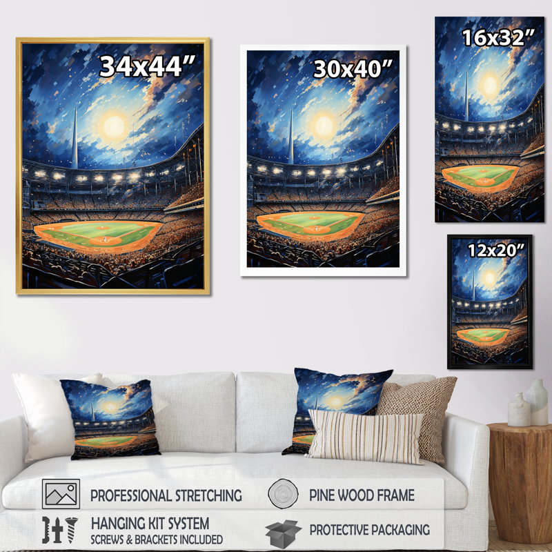 «Modern Baseball Stadium At Night I - Cityscapes», reproduction sur toile, Cadre flottant noir, H 32 po x l 24 po x P 1 po