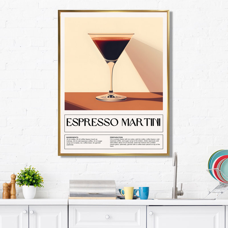 «Straight Up Espresso Martini», impression d'art mural, H 32 po x l 24 po, Cadre flottant doré