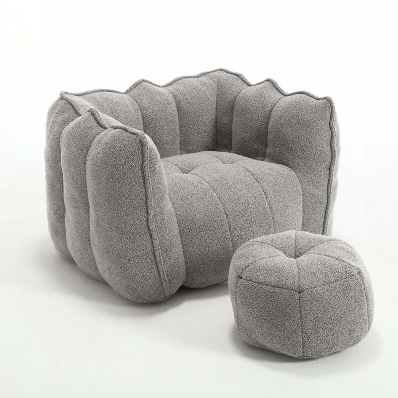 ean Bag Chair with Ottoman, Gray Chenille