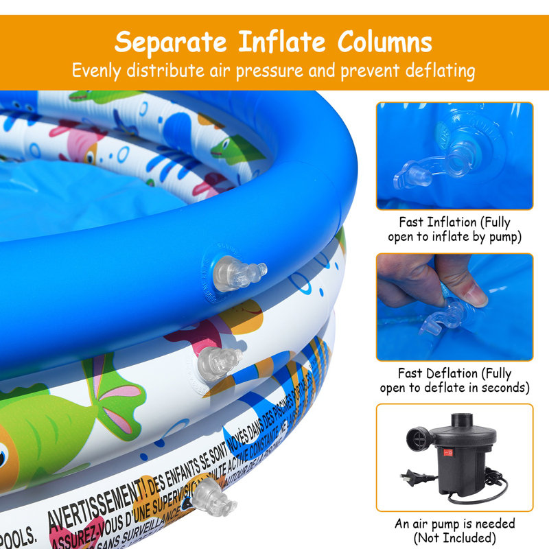 Piscine gonflable H 48 po x l 48 po x L 10 po avec bouchon de vidange pour animaux 2 enfants 