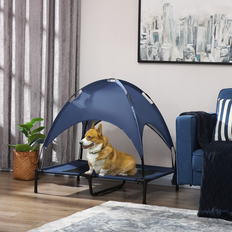 Elevated Dog Bed Cooling Raised Pet Cot, Blue, 90cm H x 92cm W x 76cm D
