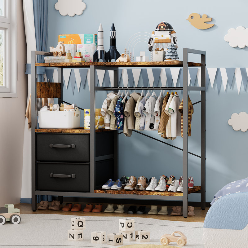 Grand organisateur de garde-robe pour enfants 32 pouces, placard de rangement ouvert, étagère de rangement pour vêtements pour tout-petits pour jouets, livres, chaussures