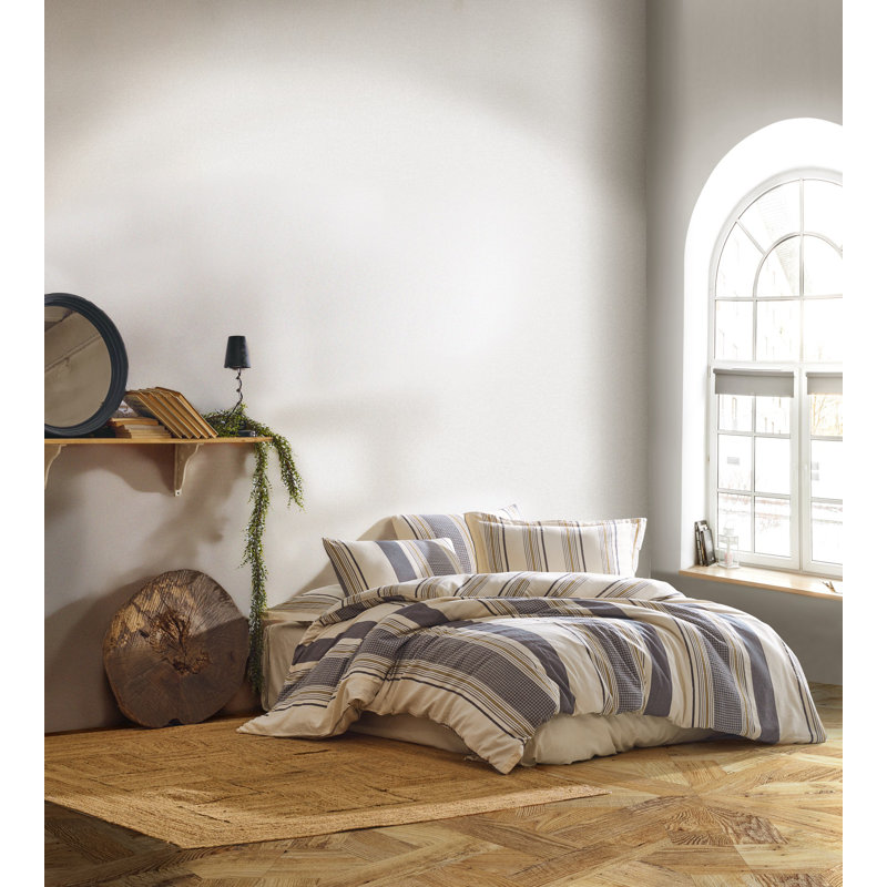 Luxurious 100% Cotton Double Quilt Cover Set, Grey & Yellow | Jacquard Design | Duvet Cover, Flat Sheet 94.5 x 102.4 in, 2 Pillowcases 19.7 x 27.6 in, 180 GSM | Machine Washable, Elegant & Durable