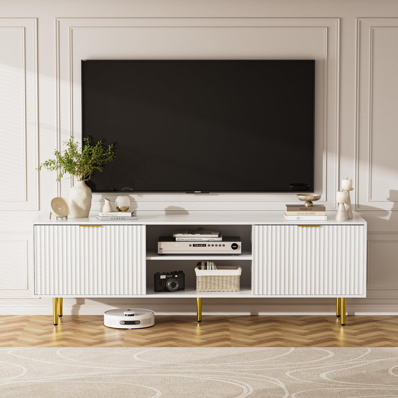 Modern TV Stand Entertainment Center with Storage Cabinets & Cable Management, for TVs up to 75'', for Living Room, White