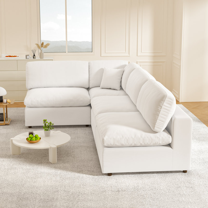 Jossa Upholstered L-Shaped Sectional Left Hand Facing, White Linen Blend