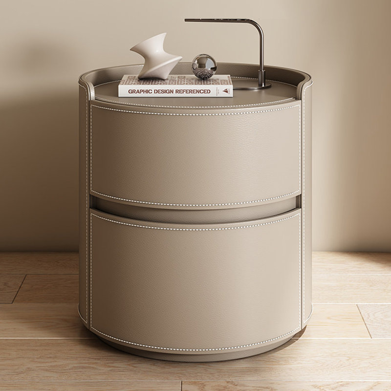 Khaki Solid Wood Saddle Leather Nightstand