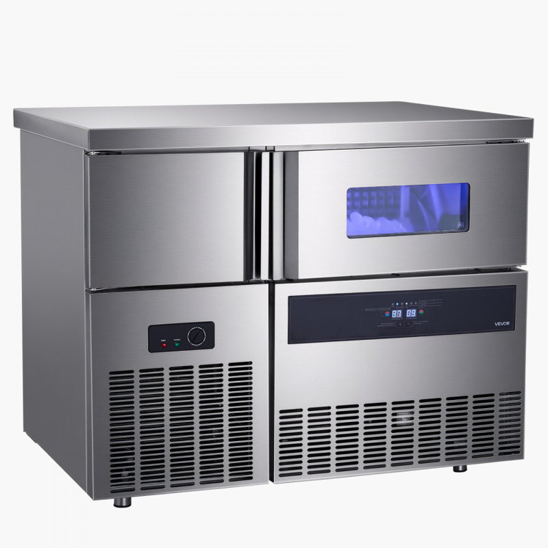 Machine à glaçons commerciale, machine à glaçons en acier inoxydable de 330 lb / 24 H avec plan de travail, 88 lb de rangement et 144 cubes / cycle, fabrication de glaçons autonettoyante autoportante pour la cuisine du bar, de la maison et du restaurant
