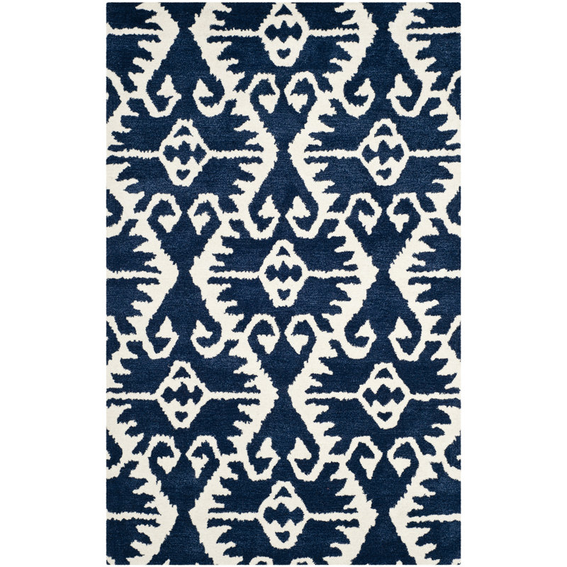 Kouerga bHand Tufted Wool Ikat Rug, Rectangle 2'6" x 4'